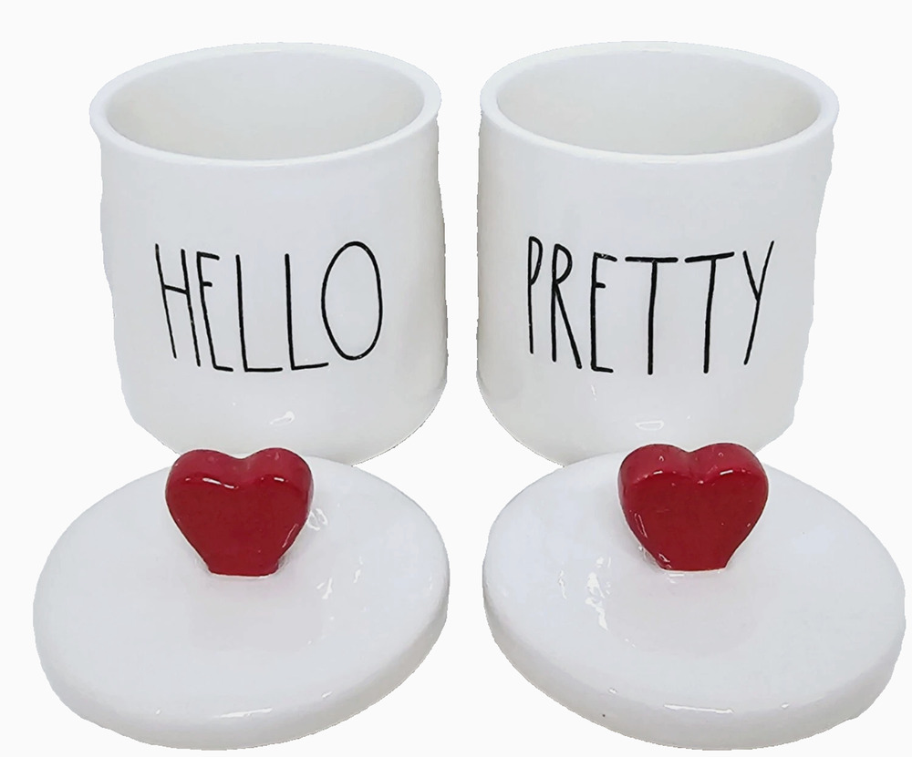 Rae Dunn Hello Pretty 2 Small Canister With Red Heart Knob